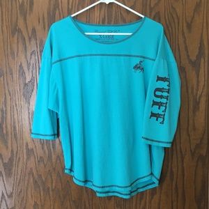 Cowgirl Tuff Company - lightweight turquoise jersey tee with 3/4 sleeve